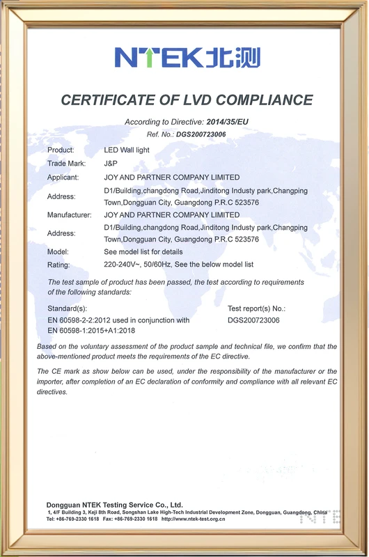 DGS200723006 1QR0102-H certificate LVD