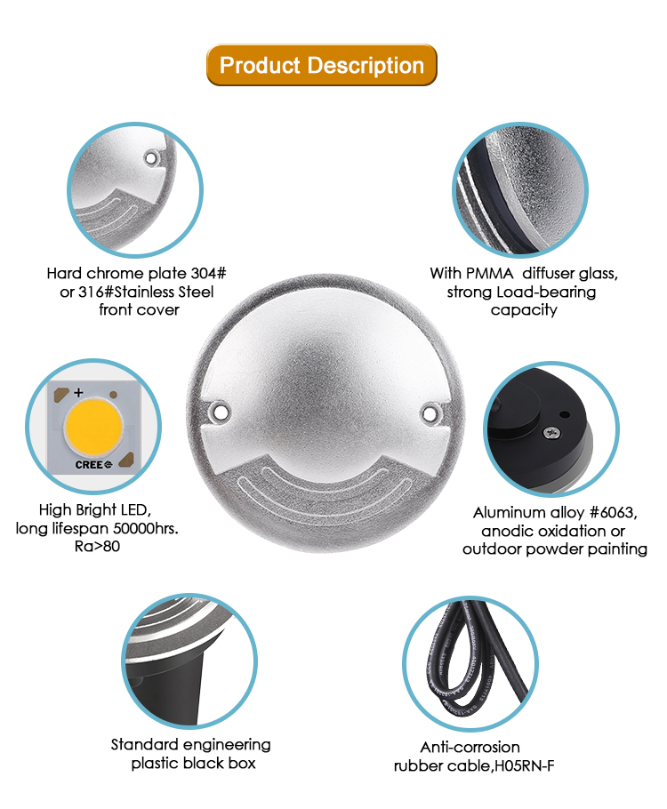IP67 LED Ultra-thin Underground Light Stainless Steel 2.4W DIA 70MM OSRAM SMD LED Single Color for Modern Pathway Step Ultra-thin LED Underground Light/LED Deck Light