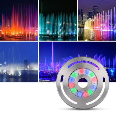 Outdoor IP68 DMX RGB 24V Submersible 9X3w LED Underwater Fountain Dancing Light  Stainless Steel 316L With Diameter 285mm