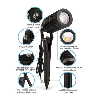 LED Outdoor Spotlights IP65 14W COB LED DIA63MM 2700K Warm White With Spike Stand