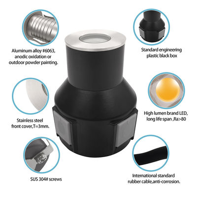 LED Ground Burial Light Stainless Steel 316 1w 2w 3w DC 24v With Plastic Back Box For Landscaping