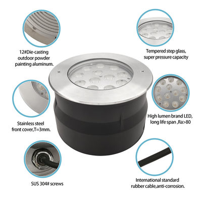LED Underground Lamps IP67 Aluminum 12W 24W 36W DIA185MM With Asymmetrical Lens