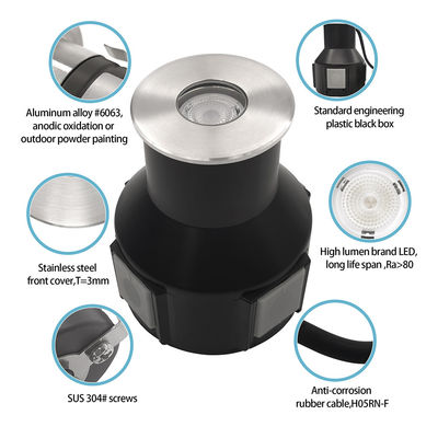 Recessed IP67 Underground Light Low Voltage 1W 3W 3000K DC24v Round Square Shape With Stainless Steel Front Cover
