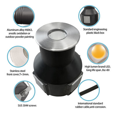 3W IP67 Recessed Round Deck Light 316 Stainless Steel Front Cover DIA55MM DC24V