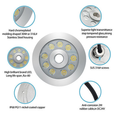 27W 3in1 RGB LED Fountain Light Stainless Steel DC24V Low Voltage For Commercial Square