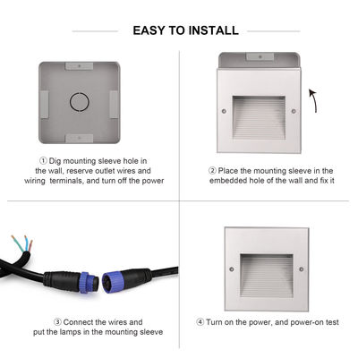 LED Recessed Wall Light IP65 Waterproof Square 12V 220V Voltage Customized Design For  Staircase