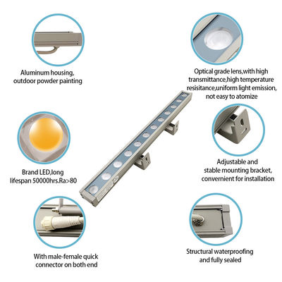 18W LED Wall Washer Lights Aluminum Color IP67 24V Input Voltage 50000H Lifespan For Building Lighting
