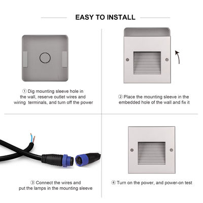 Square Aluminum Staircase Recessed Wall Light 3w DC 24v  Aluminum Material for Stylish Interiors