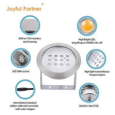 LED Underwater Spot Light Surface Mount IP68 Stainless Steel 24V 12VDC 3000K RGB