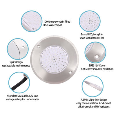 6W SMD 2835 LED Pool Lights IP68 Waterproof White/Warm White 316 Stainless Steel Cover