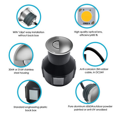 LED Underground Lights 1W 2W DC12/24V IP67 Aluminum Housing Stainless Steel Face Cover Resin Filled