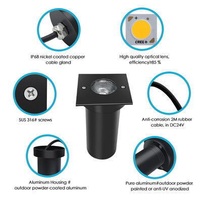 LED Ground Light DC24V AC220V COB LED Aluminum Square Shape 304SS Front Cover For Garden