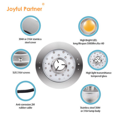 Joyful Partner 6W 9W 12W 18W 24V DMX Control Stainless Steel IP68 Underwater RGB Fountain Lights