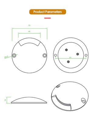 1W Recessed Corridor Step Light Ultra Thin DIA70mm DC 24V 3000k Warm White For Outdoor Lighting 