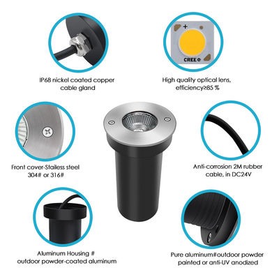 Recessed Led Buried Light Square Round Shape Sliver Aluminum Housing Outdoor IP67 Modern Style