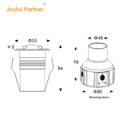 Recessed Deck Light 12V 24V 2W 3W Side Emitting 55 Diameter With Stainless Steel Front Cover