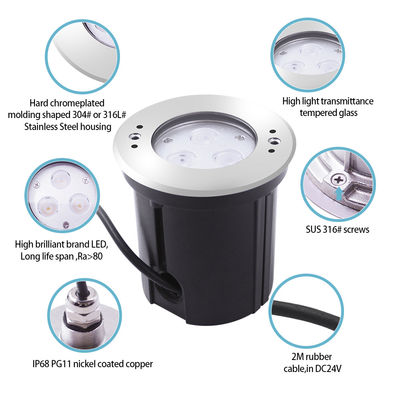 DIA 118mm IP68 304 Stainless Steel Warm White Underwater LED Light 3W DC24v With Plastic Mounting Sleeve