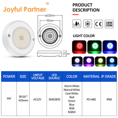 Wall Mounted Inground Led Swimming Pool Light  Rgb And Dmx Control 6W LED SMD2835 ABS Material