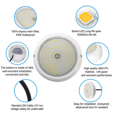 Pond Swimming Pool Light IP68 Color Changing AC12V Resin Filled Flat RGB DIA180MM