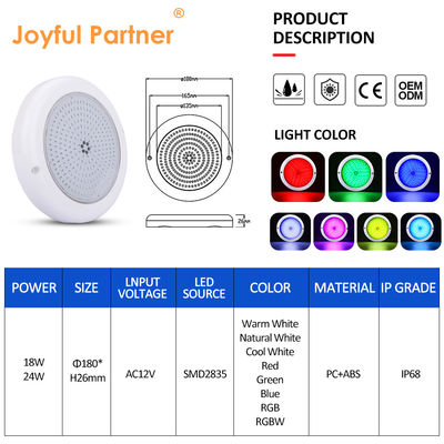 Color Changing Swimming Pool Lights ABS PC RGB Emtting 12V Input Warm White Surface Mounted