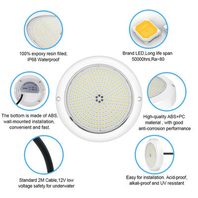 LED Swimming Pool Light ABS Body Cold White Color IP68 Surface Mounted DIA180MM 10Pcs/CTN