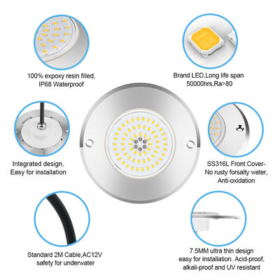  RGB Ultra Slim IP68 Swimming Pool Lighting LED SS316 Housing Integrated Type SMD2835 6W
