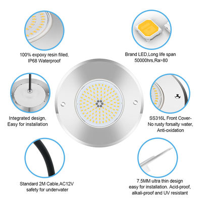PAR56 LED Pool Light DIA160MM*32MM 10W  AC12V 316 Stainless Steel Material Inbuilt Constant Current driver