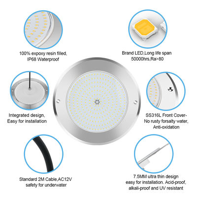 Underwater LED SPA Pond Lighting SUS316 Cover IP68 DC12V 3000K With 2M Cable