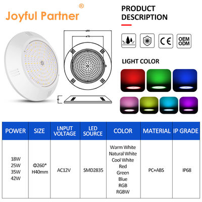 Underwater Pool Light Epoxy Resin Filled Wall Mounted ABS Housing IP68 AC12V 18W DIA260mm