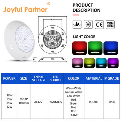 Wall Mounted IP68 Underwater Light Multicolor Remote Control Swimming LED Pool Light ABS Housing