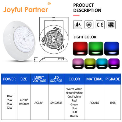 18W Par56 LED Swimming Pool Surface-mounted Led Underwater Pool Lights AC 12V RGB for Waterscape Gardens