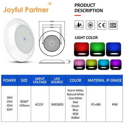 CE/RoHS/FCC/IP68 Resin Filled LED Swimming Fountain Lights SMD 2835 AC 12V 25W Warm White