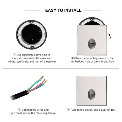 High Power Recessed LED Wall Lamp IP65 Aluminum Body Square Shape DC 24V 1W 2W 3W LED For Corridor