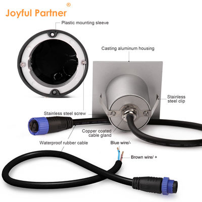 High Power Recessed LED Wall Lamp IP65 Aluminum Body Square Shape DC 24V 1W 2W 3W LED For Corridor