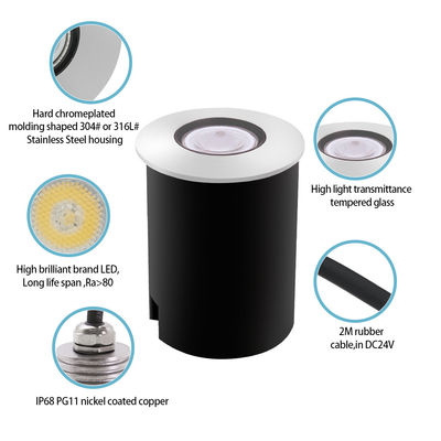 Swimming Pool Lights Recessed DC12~24V 1W 2W Stainless Steel LED Single Color With ABS Black Box