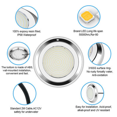 IP68 280mm Wall Mounted Stainless Steel RGB Underwater LED Swimming Pool Light