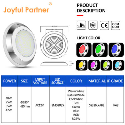 IP68 280mm Wall Mounted Stainless Steel RGB Underwater LED Swimming Pool Light