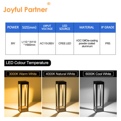 8W Garden LED Bollard Light Height Customized IP65 300mm 600mm 900mm Aluminum Material For Walkway