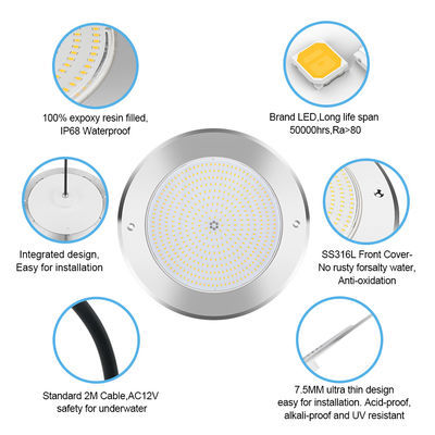 PAR56 Water Pool Lights Stainless Steel 316 Surface Mounted 42W AC12/24V By Remote Control