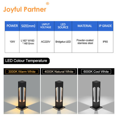 10W Landscape Bollard Garden Light Aluminum Material IP65 Waterproof With Square Thickening Base