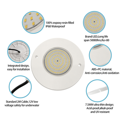 Resin Filled Pool Light Reflector 160mm DC12V 10W Fully Plastic SMD2835 108pcs RGBW Color Constant voltage