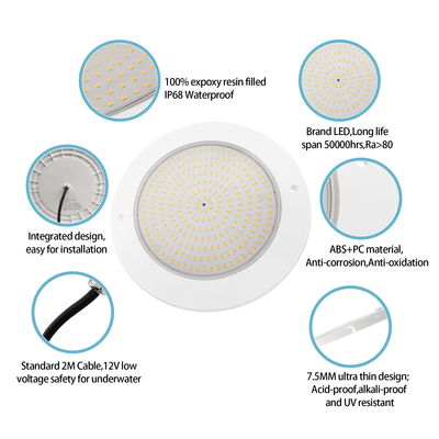 Resin Filled Pool Light Reflector 160mm DC12V 10W Fully Plastic SMD2835 108pcs RGBW Color Constant voltage