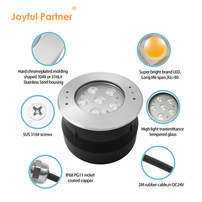 Outdoor Pool Light DC24V 12W RGB Clear Glass 316 Stainless Steel IP68 for Maintenance Projects