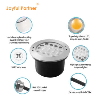 Recessed Underwater Light DC24V 18W RGB 316 Stainless Steel IP68 with Remote and Transformer
