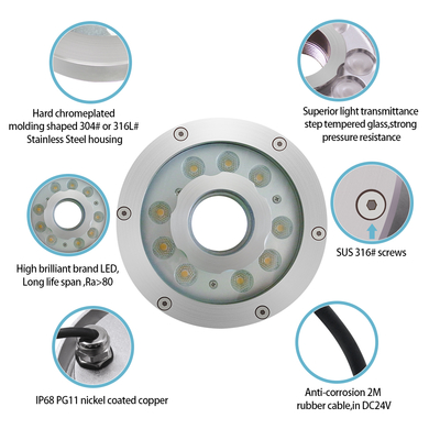 Nozzle Fountain Light with Center Hole 18W Dmx Control Rgb 3in1 LED Garden IP68 Dia 160mm with Stainless Steel 316L