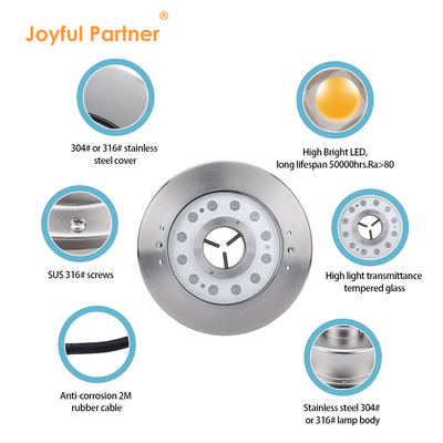 Underwater Fountain Lamp IP68 12W 24W 36W Warm White RGB Stainless Steel 316L With Customized logo