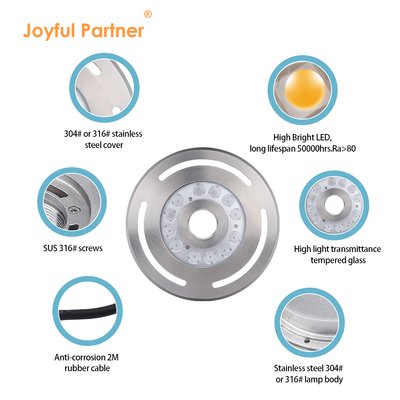 Outdoor IP68 DMX RGB 24V Submersible 9X3w LED Underwater Fountain Dancing Light  Stainless Steel 316L With Diameter 285mm