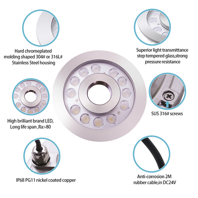 Outdoor DMX Control Stainless Steel IP68 RGB LED Underwater Fountain Lights 12*2W DC24V Warm White 3000K