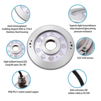 Stainless Steel Submersible LED Fountain Light IP68 DC24V CE Certificated