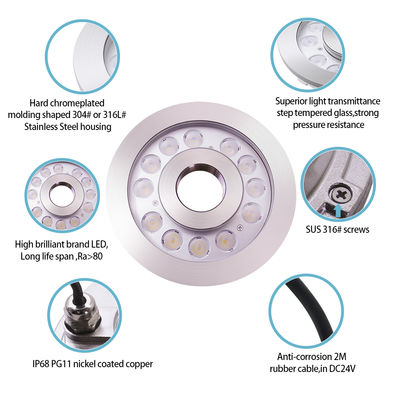 IP68 LED Fountain Light 36W Stainless Steel Housing 3In1 RGB Underwater Light